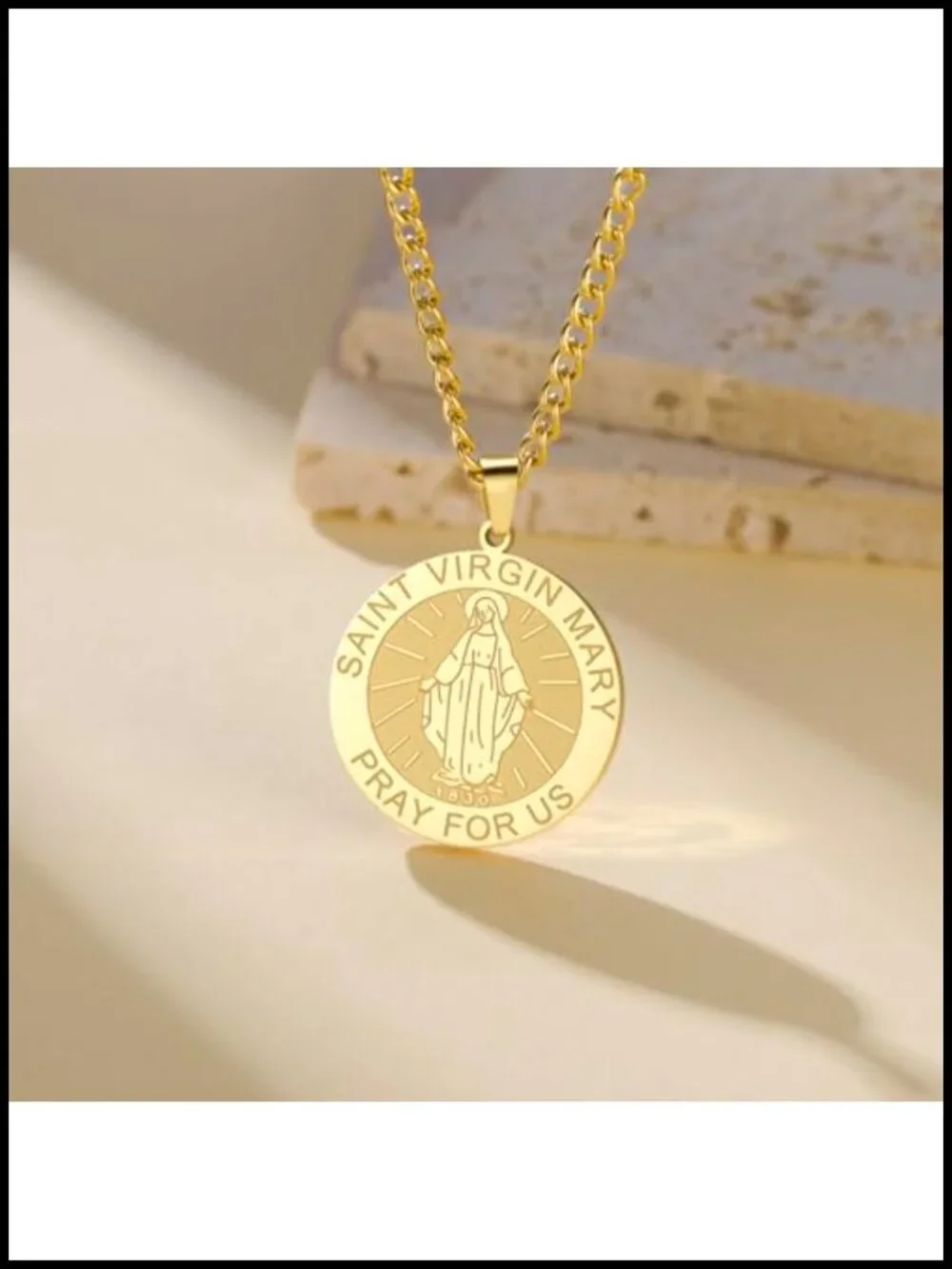 Stainless Steel Virgin Mary Pendant Necklace Catholic Miraculous Medal Gift